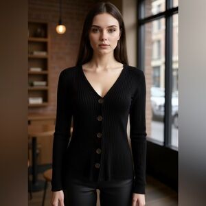 Reformation Jeans Black Ribbed Cardigan